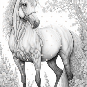 Grijstinten kleurplaten | paardenliefde afdrukbare PDF | Direct downloaden grijswaardenillustratie kleurplaten voor kinderen en volwassenen