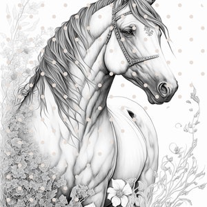 Grayscale coloring pages | horse love printable PDF | Instant Download Grayscale illustration coloring pages for kids and adults