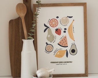 Poster DIN A4 / DIN A3 Christian, Fruit of the Spirit, Fruits of the Kitchen, Galatians 5:22