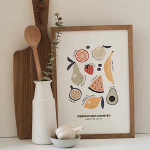 Pôster DIN A4 / DIN A3 Cristão, Fruto do Espírito, Frutas Cozinha, Gálatas 5:22