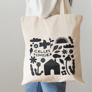 Baumwolltasche christlich "called+chosen", lange Henkel, Stoffbeutel