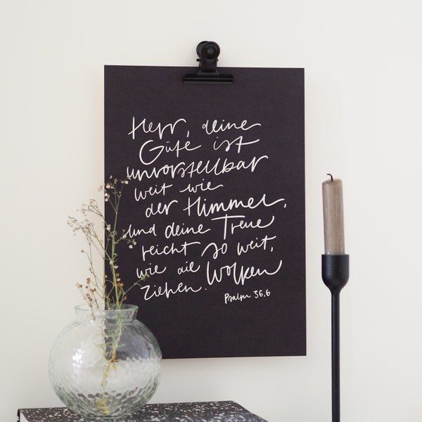 Poster christlich, handlettering Bibelvers, schwarz minimalistisch, DIN A4, Psalm 36,6