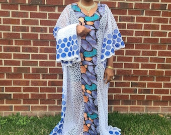 Lace Boubou Gown: African Ankara Women&#39;s Dress with Scarf