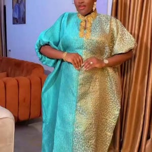 Afrikaanse boubou-jurk/boubou-jurk/feestjurk/exotische boubou-jurk/kaftan/rijke tante vibes/stijlvolle boubou/brokaat boubou.