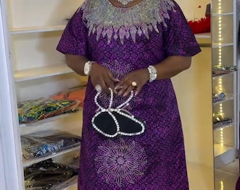 Vestido Boubou Ankara adornado con cristales, caftán africano para fiestas.