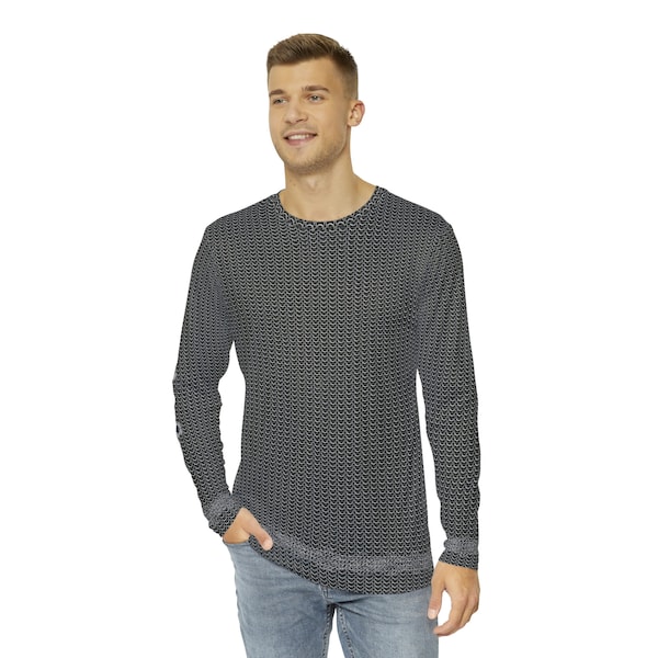 Fabled Fashion Men's Long Sleeve Chainmail effect AOP Shirt • Custom T shirt for men • work shirt men shirt with t shirt • valentines gift