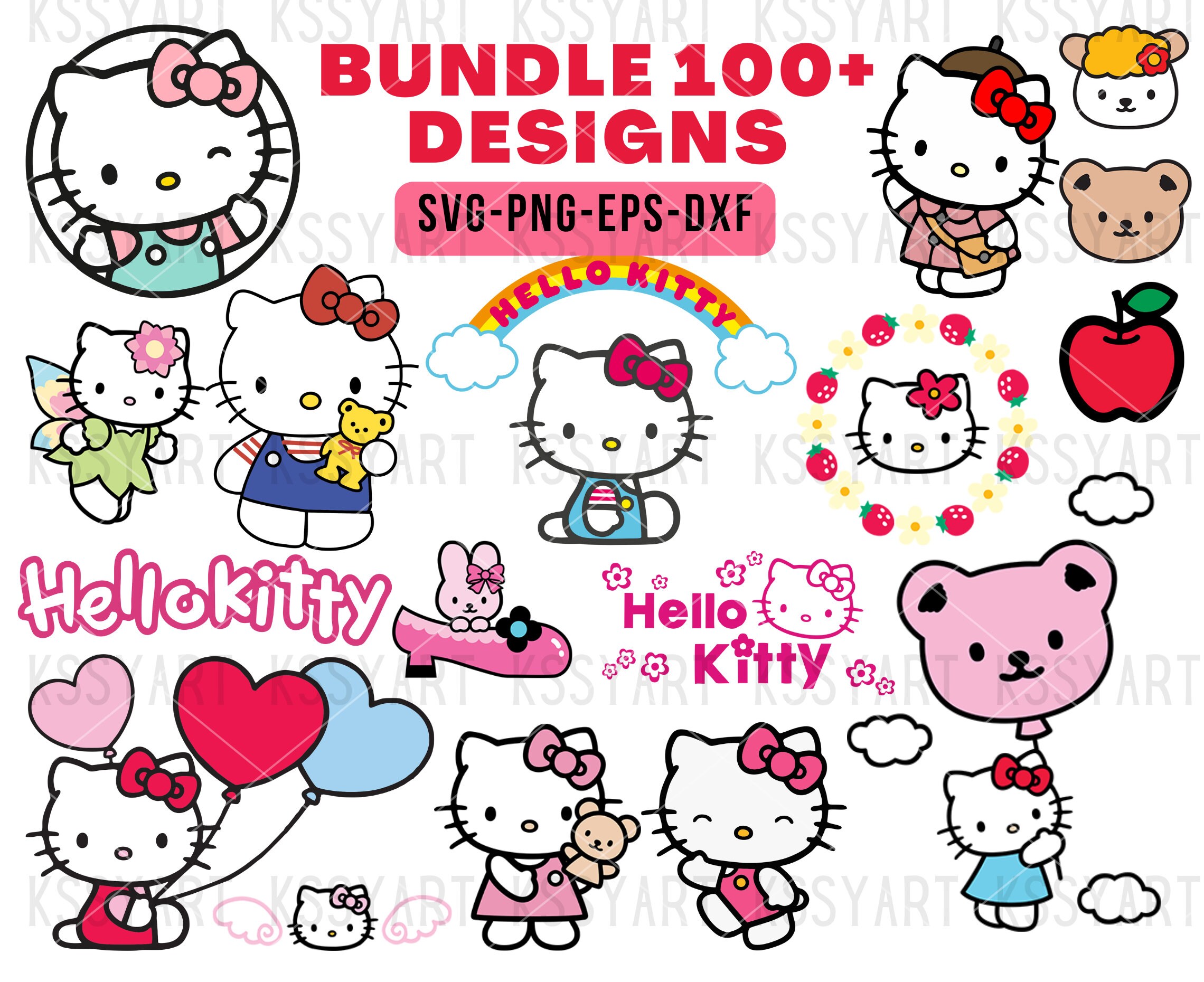 Hello Kitty Sticker | size: 3 x 4 | White Decal Japanese bobtail cat pink  bow