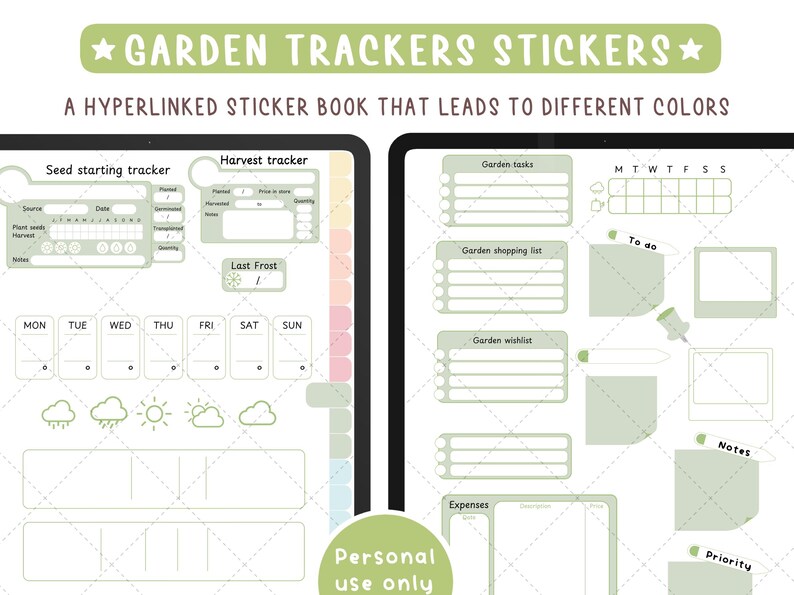 Gartenorganisationsaufkleber. 280 Tracker für Goodnotes und Noteful digitale Kalender, PNG-Cliparts, PDF-Broschüre zur Dokumentation Ihrer Setzlinge. Bild 3