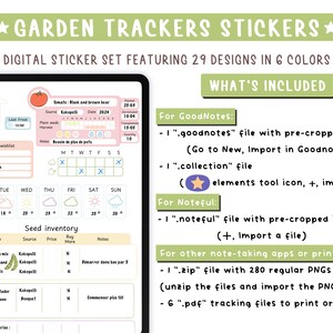 Gartenorganisationsaufkleber. 280 Tracker für Goodnotes und Noteful digitale Kalender, PNG-Cliparts, PDF-Broschüre zur Dokumentation Ihrer Setzlinge. Bild 6