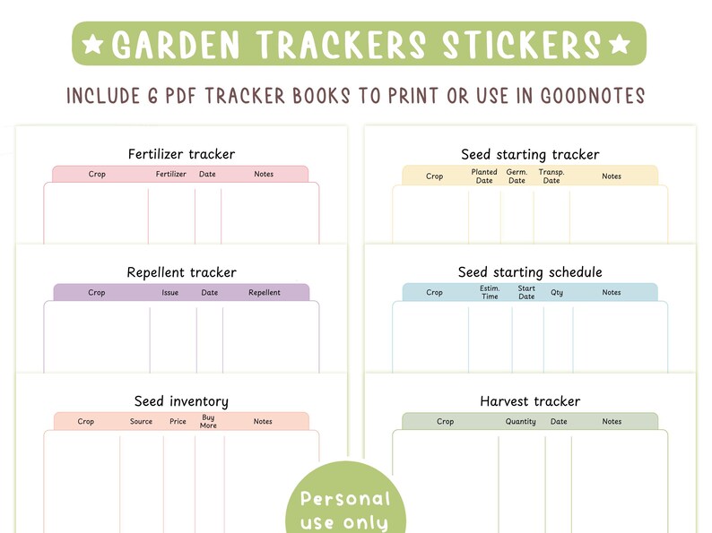 Gartenorganisationsaufkleber. 280 Tracker für Goodnotes und Noteful digitale Kalender, PNG-Cliparts, PDF-Broschüre zur Dokumentation Ihrer Setzlinge. Bild 4
