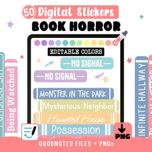 Digital stickers Horror tropes - Editable Color PNGs for Goodnotes | Book Lover Stickers for reading journal + 50 Cliparts Boy's Love