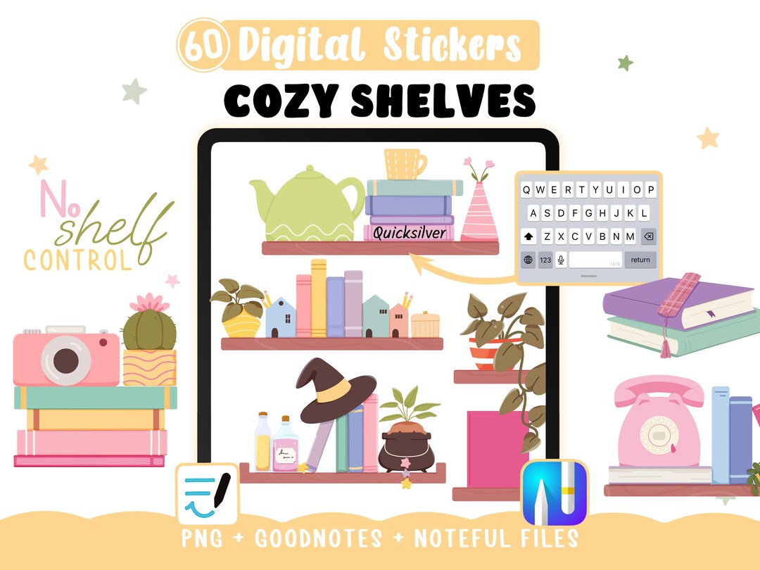 Cozy Reading Shelf Stickers – 60 Digital Pngs for Goodnotes and Noteful ...