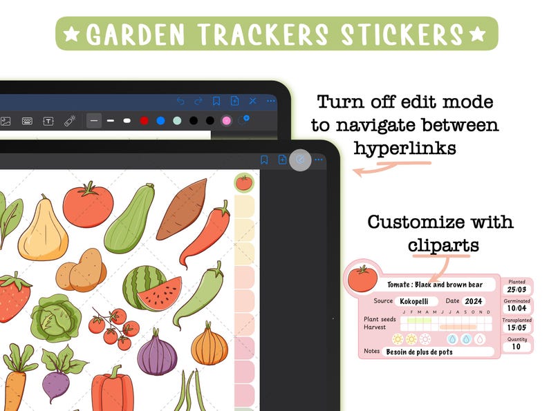 Gartenorganisationsaufkleber. 280 Tracker für Goodnotes und Noteful digitale Kalender, PNG-Cliparts, PDF-Broschüre zur Dokumentation Ihrer Setzlinge. Bild 5