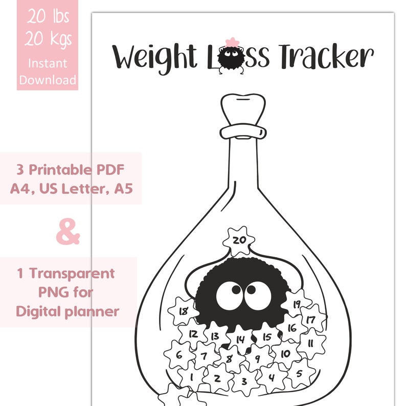 Weight Loss Tracker Printable Jar 20lbs 20kgs PDF A4 US - Etsy