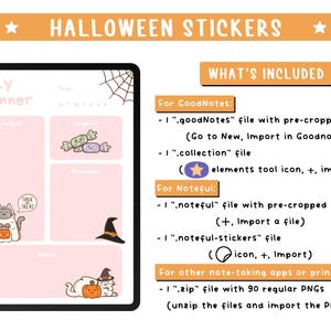 Halloween Digital Stickers – Cute Cats, Ghosts & Pumpkins for Planners or Invitation Print - GoodNotes Noteful Files, 90 Clipart PNGs image 3