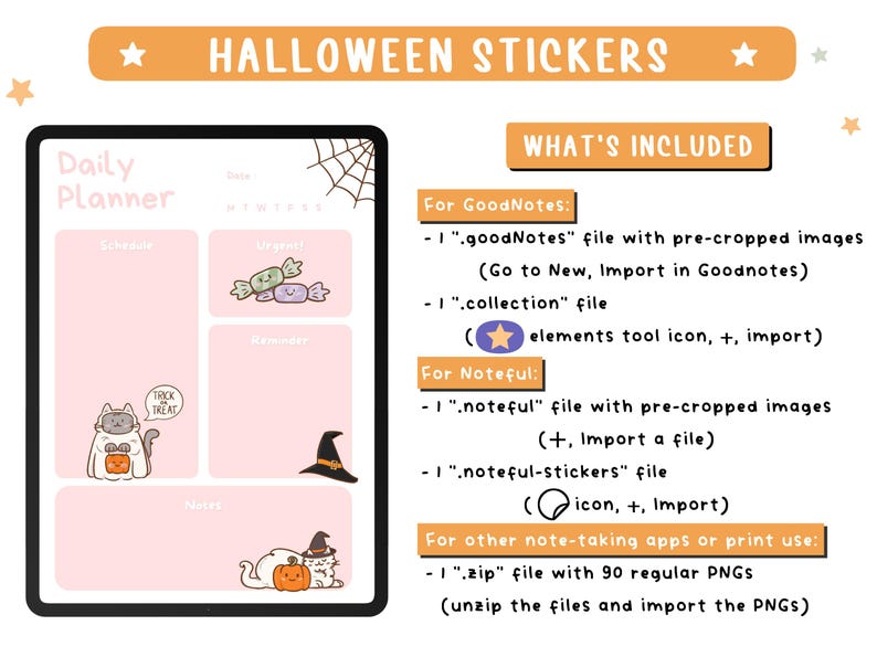 Halloween Digital Stickers – Cute Cats, Ghosts & Pumpkins for Planners or Invitation Print - GoodNotes Noteful Files, 90 Clipart PNGs image 3