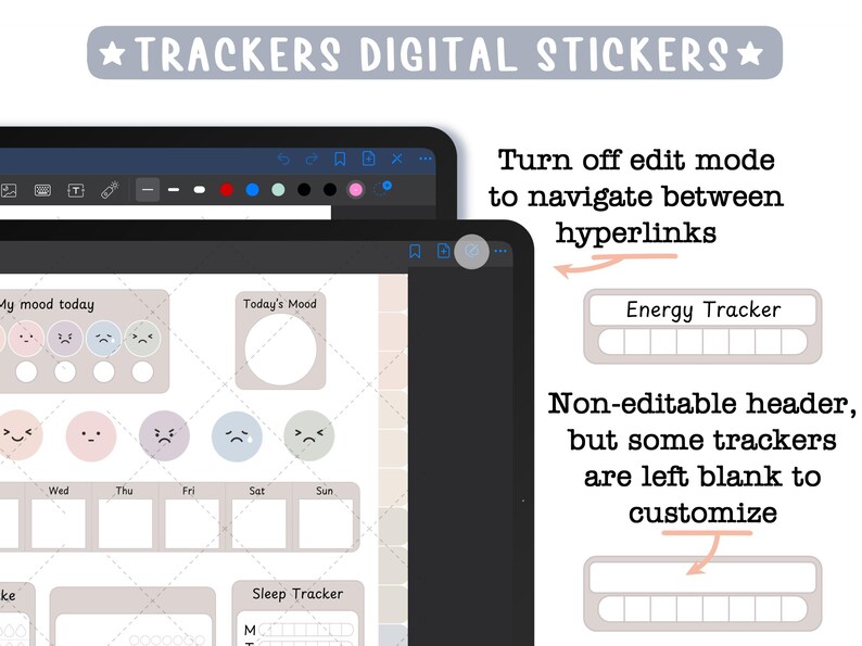 Neutrale digitale Sticker-Tracker. 250 gestanzte Tracker-Widgets für digitale Goodnotes-Planer im Buchformat + transparente PNGs Bild 3