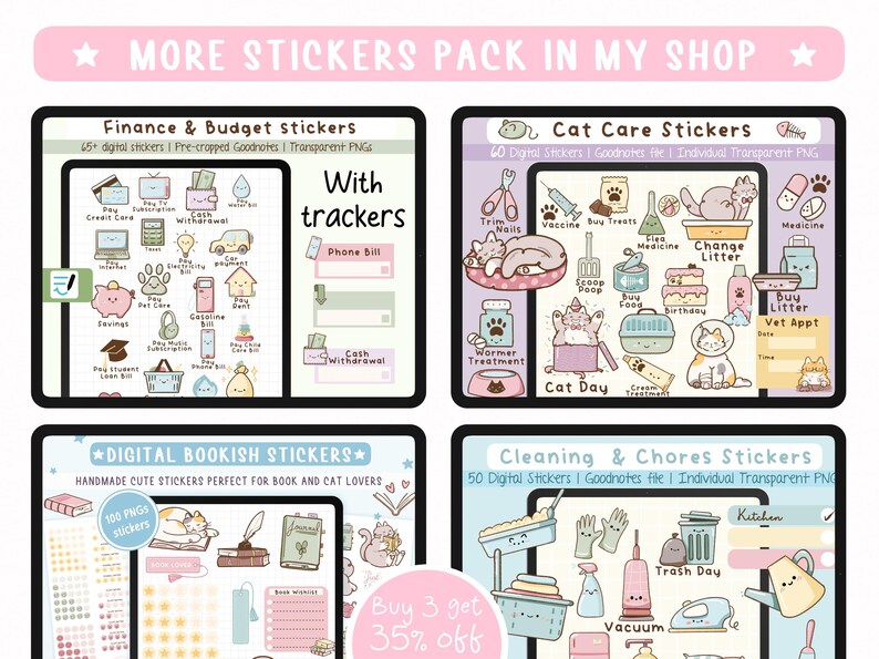 Self Care Digital Stickers for Planner | Mental Health & Self-Care Trackers | Kawaii Stickers for GoodNotes and Noteful image 4