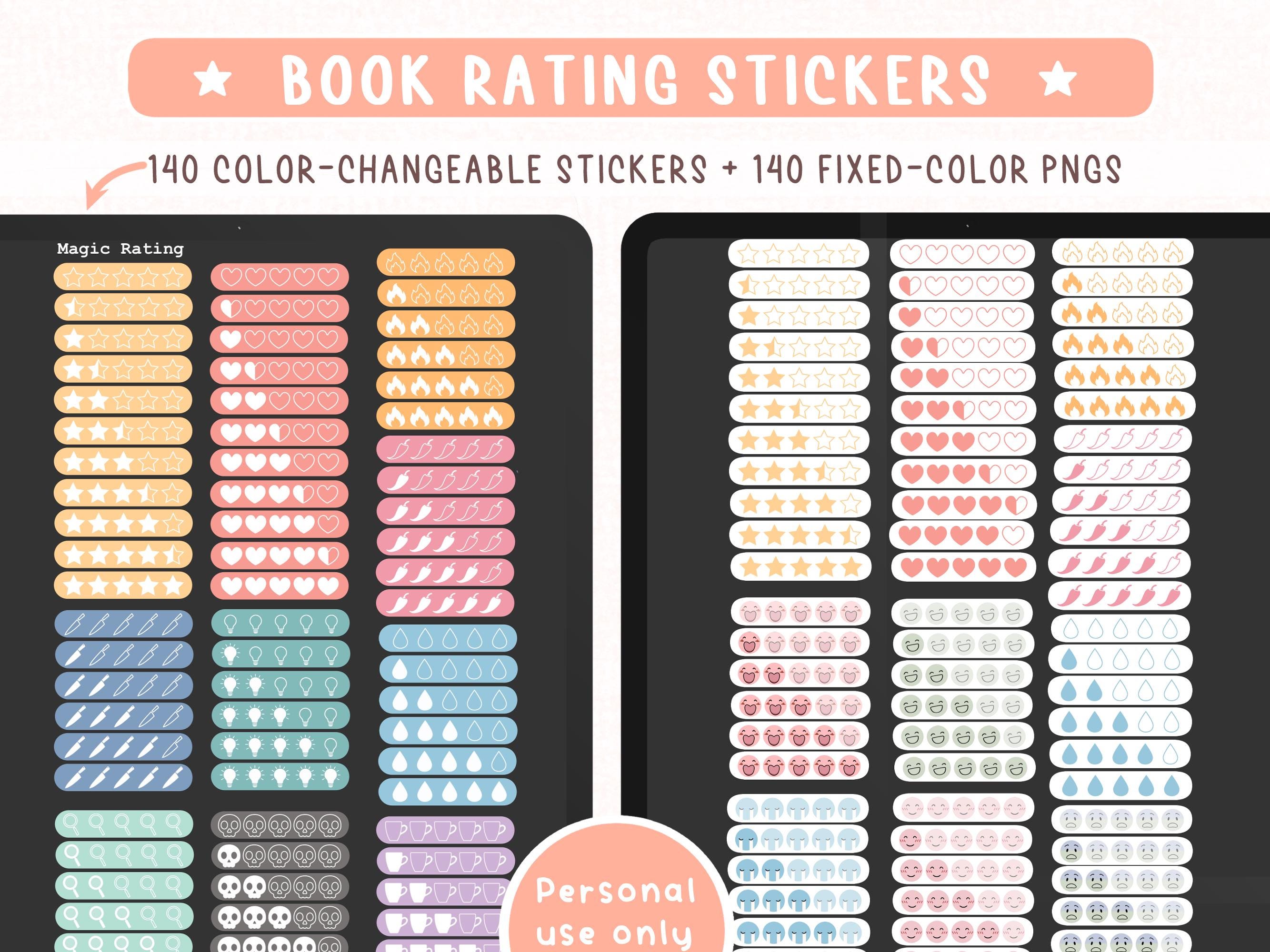 Book Rating Digital Stickers, Customizable Colors for Reading Journals ...