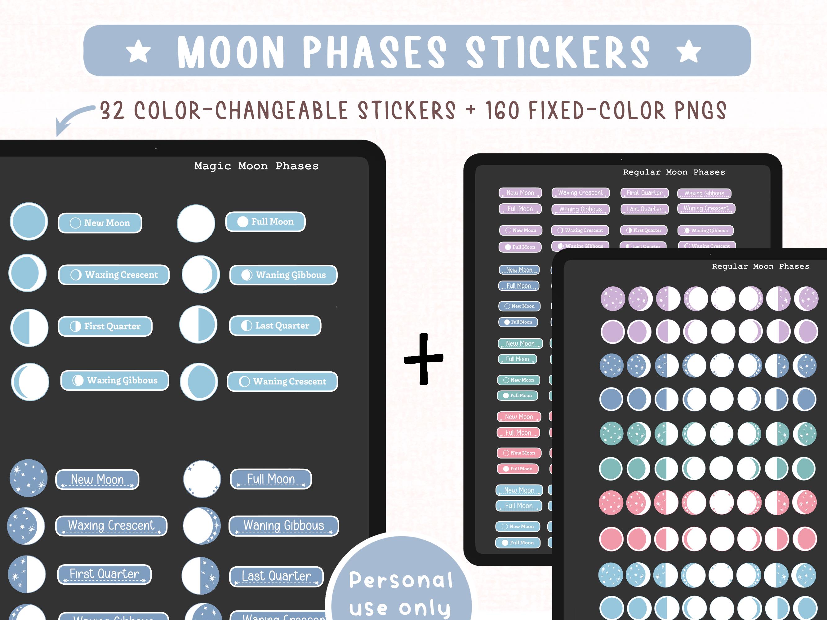 Digital Stickers Moon Phases - Editable Colors in Goodnotes and Noteful ...