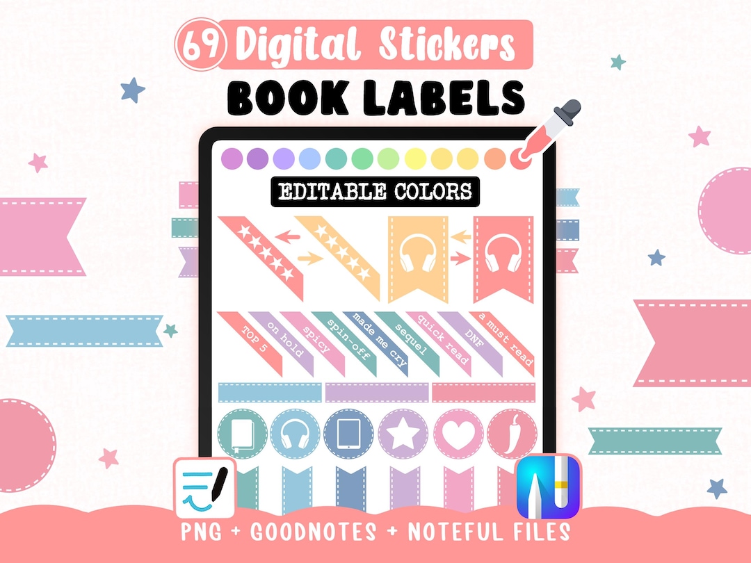 Digital Stickers Book Corners Labels Rating, Editable Colors for ...