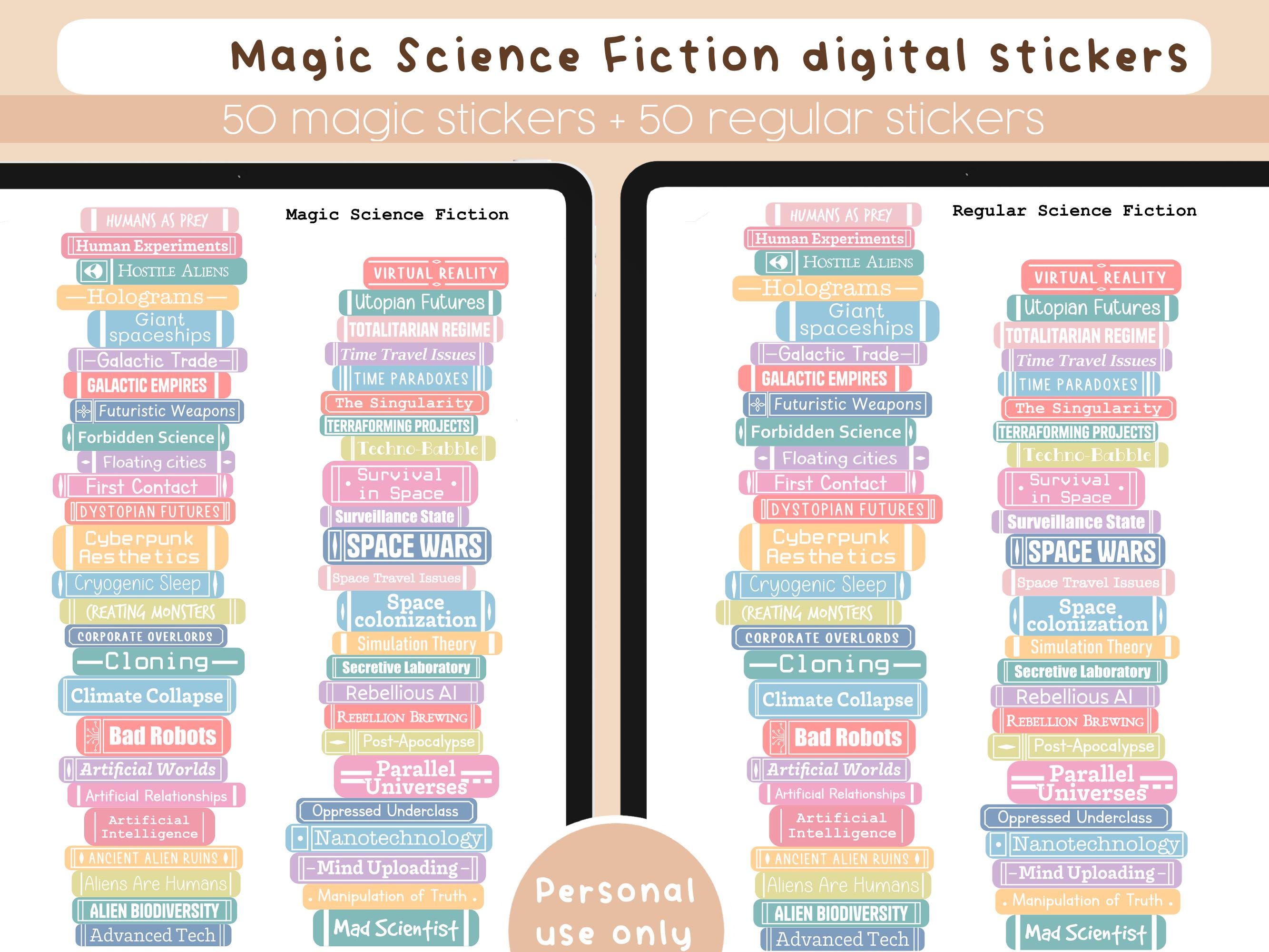 サイエンスフィクションのトロープデジタルステッカー - Goodnotesで編集可能なカラー | 読書日記用ブックラバーステッカー +  50枚のクリップアート - Etsy 日本