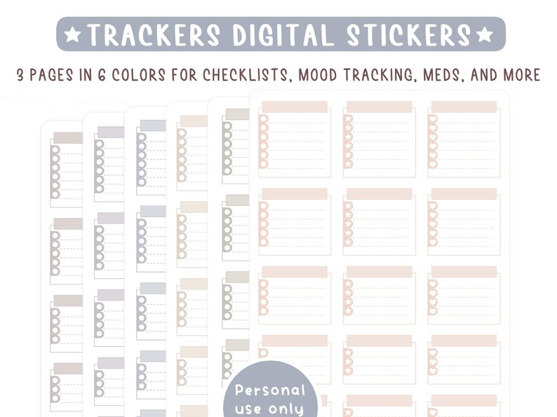Neutrale digitale Sticker-Tracker. 250 gestanzte Tracker-Widgets für digitale Goodnotes-Planer im Buchformat + transparente PNGs Bild 4
