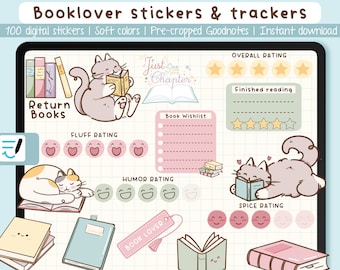 Digital Book Lover Stickers, track and rate book 100 stickers for digital planner, Pre-cropped Goodnotes stickers & Transparent Clipart PNG