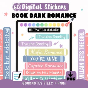 Pegatinas digitales de tropos de romance oscuro - Colores personalizables en Goodnotes - Pegatinas para diario de lectura