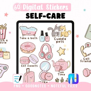 Self Care Digital Stickers for Planner | Mental Health & Self-Care Trackers | Kawaii Stickers for GoodNotes and Noteful image 1