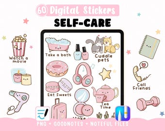 Self Care Digital Stickers for Planner | Mental Health & Self-Care Trackers | Kawaii Stickers for GoodNotes and Noteful