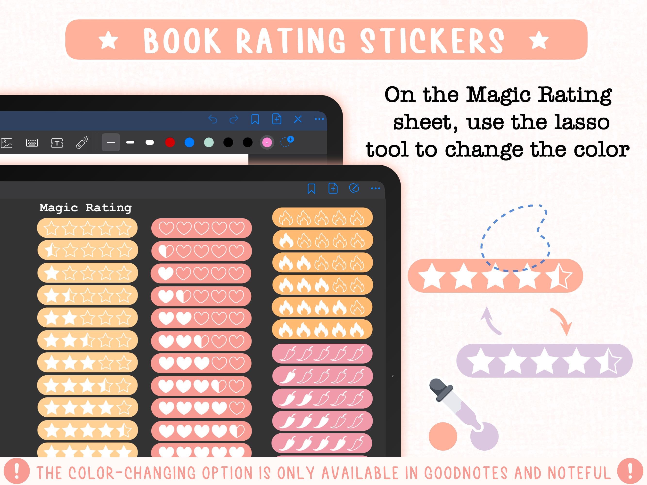 Book Rating Digital Stickers, Customizable Colors for Reading Journals ...