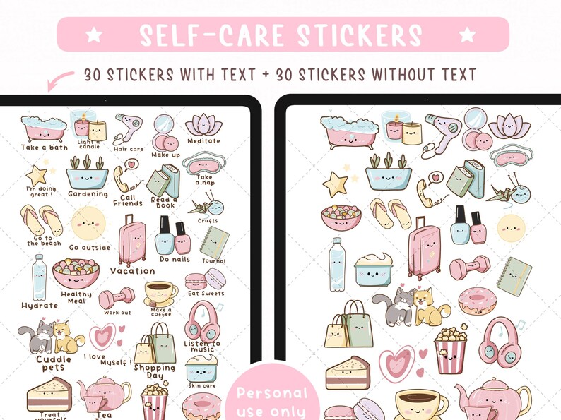 Self Care Digital Stickers for Planner | Mental Health & Self-Care Trackers | Kawaii Stickers for GoodNotes and Noteful image 2