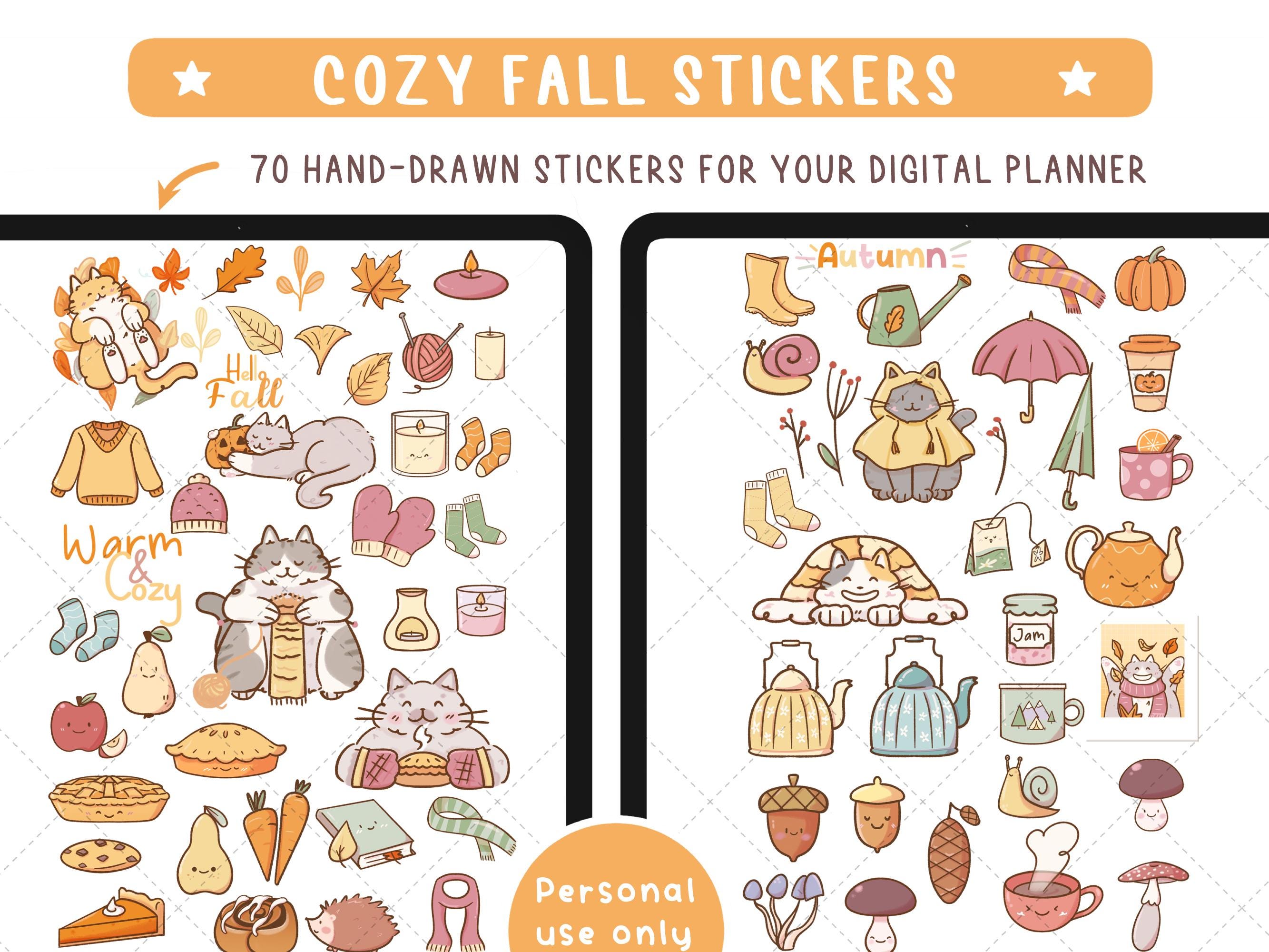 Cozy Fall Digital Stickers, 70 Autumn Stickers for Digital Planner, Pre ...