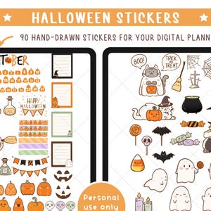 Halloween Digital Stickers – Cute Cats, Ghosts & Pumpkins for Planners or Invitation Print - GoodNotes Noteful Files, 90 Clipart PNGs image 2