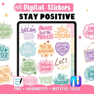 Motivational Positive Affirmation Digital Stickers | Hyperlinked Sticker Book for GoodNotes et Noteful Planner | 155 Cliparts PNG Self Love