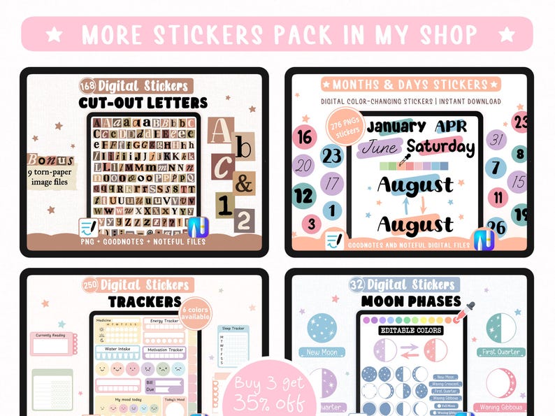 Self Care Digital Stickers for Planner | Mental Health & Self-Care Trackers | Kawaii Stickers for GoodNotes and Noteful image 5
