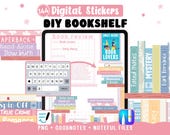 Bookshelf Digital Stickers - DIY Titres de livres & étagères - Genres Tropes pour journal de lecture - Goodnotes Noteful + 144 Cliparts PNG