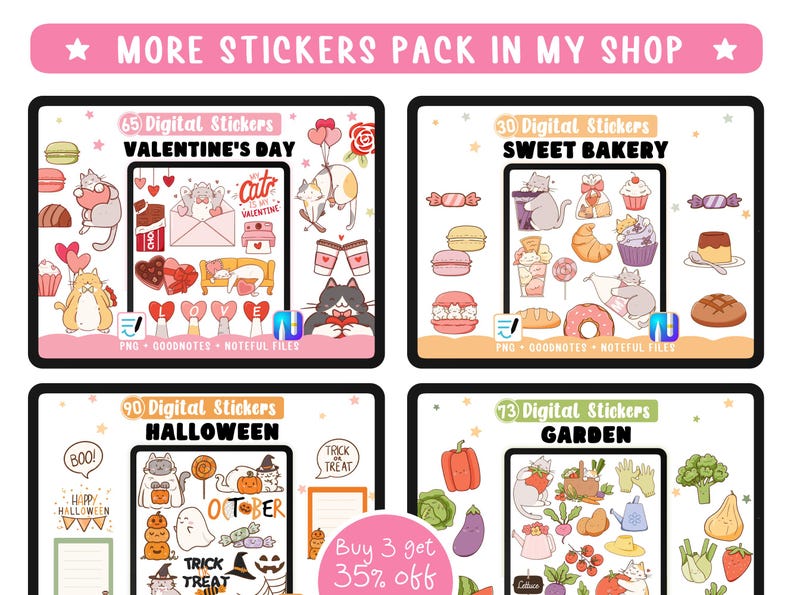 Birthday Stickers for Digital Planners. Celebrations Noteful Goodnotes Stickers & 125 Transparent Cute Cats PNG Clipart. image 5