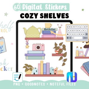 Digitale leesstickers, voorgesneden Goodnotes iPad-boekenplanken, PNG's voor boekenliefhebbers, clipart van planten en boeken, voor planners.