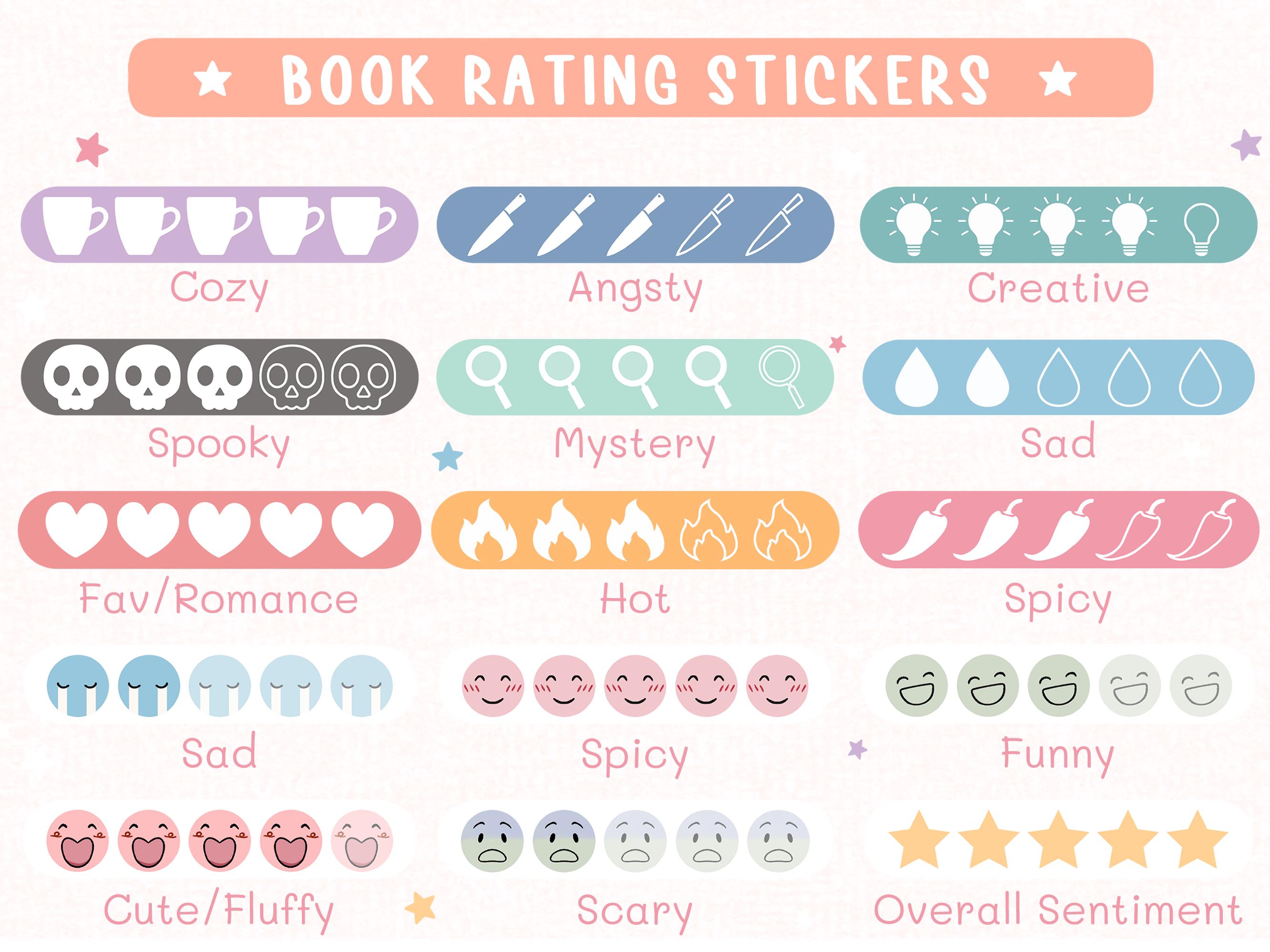 Book Rating Digital Stickers, Customizable Colors for Reading Journals ...