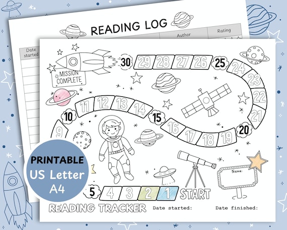 Suivi de lecture imprimable, journal de lecture coloriage, tracker livre été à imprimer, activité enfant, espace, astronaute, fusée, étoile