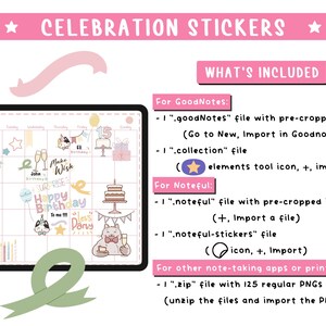 Birthday Stickers for Digital Planners. Celebrations Noteful Goodnotes Stickers & 125 Transparent Cute Cats PNG Clipart. image 3