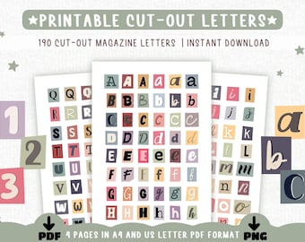 190 Cut-Out Letters + Numbers Bundle – Printable Magazine Cut-Outs, Ransom Letters, Junk Journal & Scrapbook Collage Kit - PDF and PNG