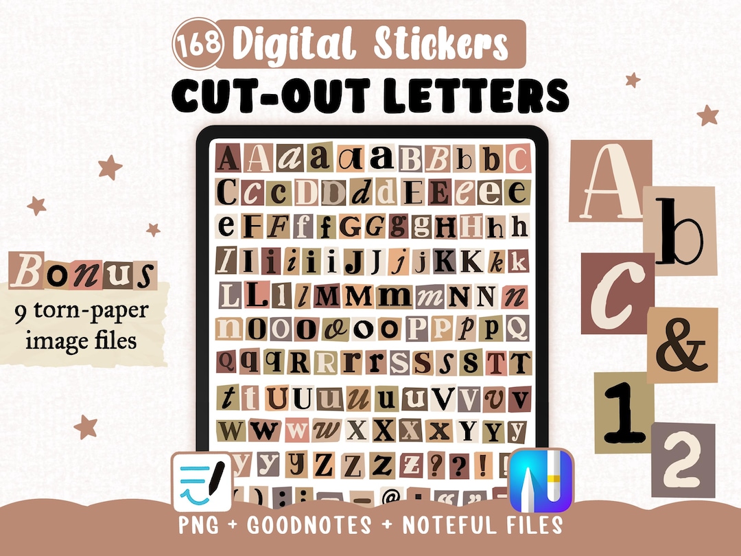 Neutral Cut Out Alphabet PNG for Goodnotes & Noteful | Earthy Tone ...