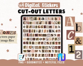 Neutral Cut Out Alphabet PNG for Goodnotes & Noteful | Earthy Tone Magazine Letters | Digital Stickers for Junk Journal and Scrapbooking