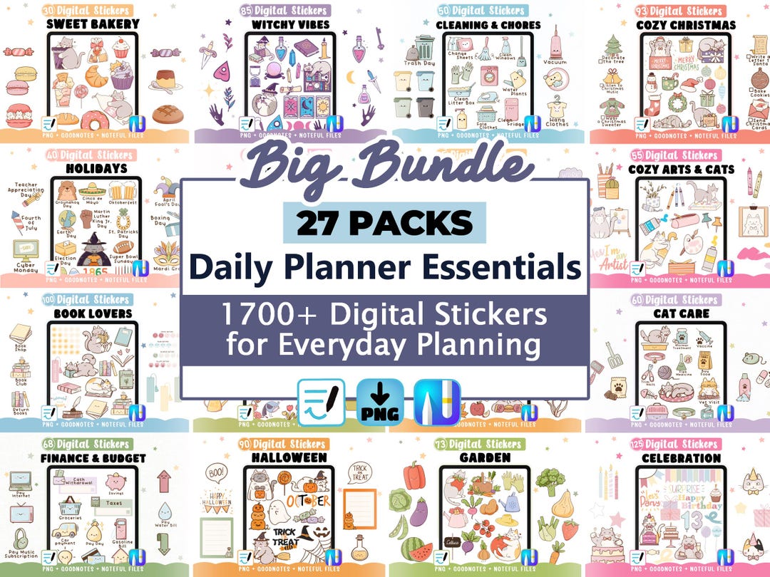 Everyday Digital Sticker Bundle | 27 Packs for Noteful & Goodnotes ...