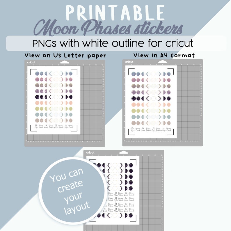 Printable Moon Phase Stickers for Planner, Pngs for Cricut and .studio3 ...