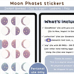 Moon Phases Digital Stickers, Lunar Cycle With Watercolor Touch ...