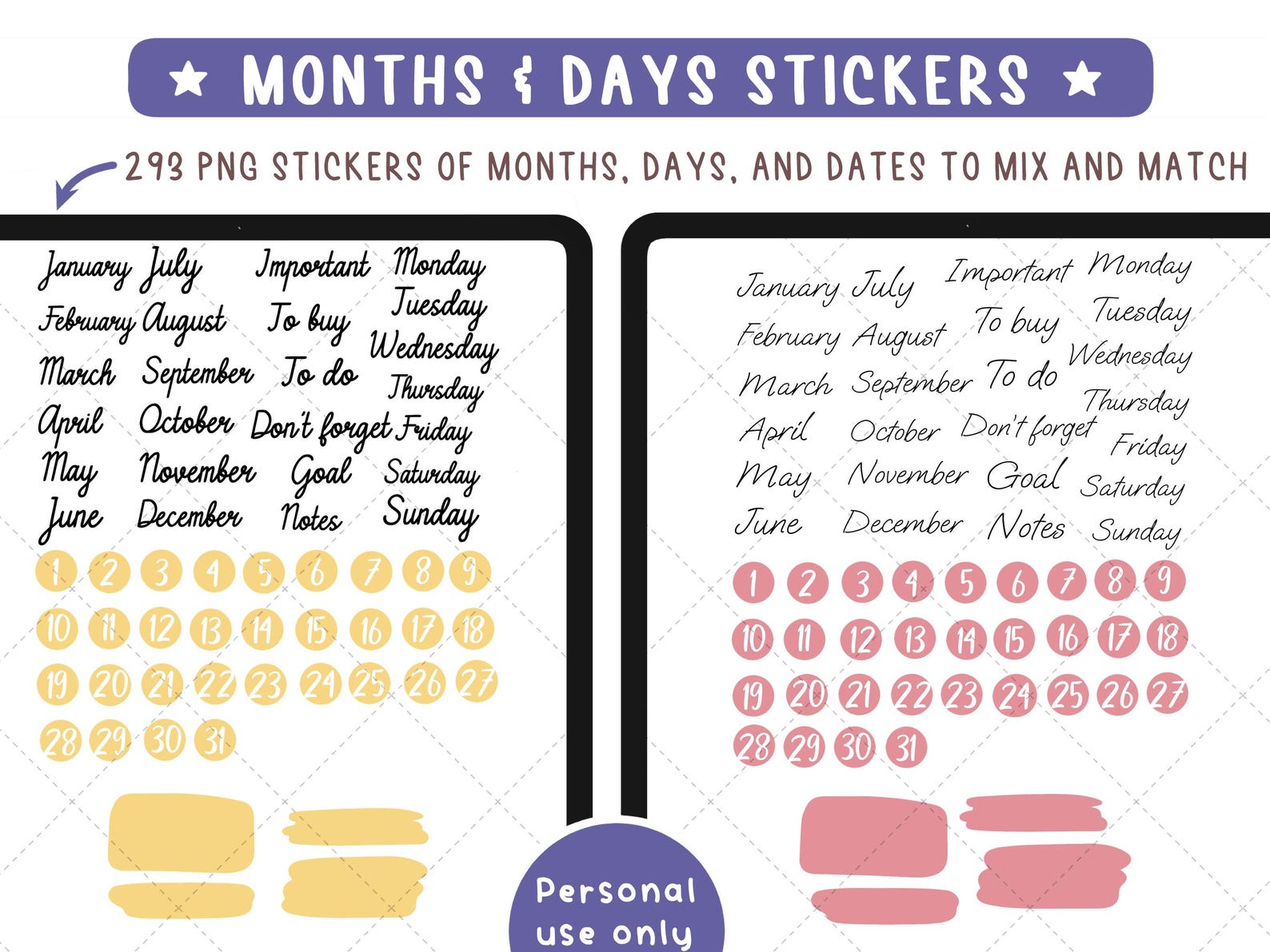Months, Days & Dates Digital Stickers for Goodnotes and Noteful ...